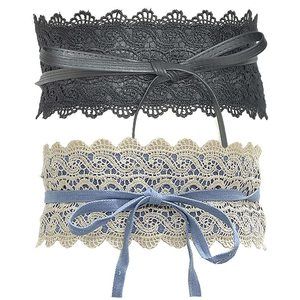Women's 2 Packs Lace Waist Belt Bow Tie Wrap Around Soft Leather Boho Corset🖐